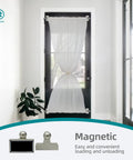 Adjustable Magnetic Rods For Metal Appliances Doors And Windows No Drill Easy Mount 9 To 28 Inch Extendable Towel Bar 2 Pack Multi Use Champagne Finish installed on door with curtain