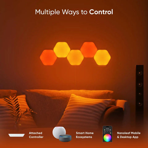 Hexagon Shapes Expansion Pack For Smarter Kit Build Bold Colorful Wall Art With Modular RGB LED Panels on living room wall