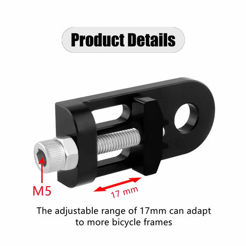 Chain Tensioner Adjuster For Single Speed Bikes Fixie And BMX With Dope Aluminum Alloy Build, M5 17mm adjustment, black finish