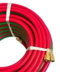 Coiled Oxygen Acetylene Twin Line Hose One Quarter Inch ID, 50 Foot Heavy Duty Rubber Torch Hose For Cutting Torches, 300 PSI