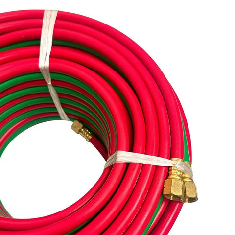 Coiled Oxygen Acetylene Twin Line Hose One Quarter Inch ID, 50 Foot Heavy Duty Rubber Torch Hose For Cutting Torches, 300 PSI