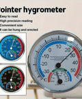 Portable Thermo Hygrometer With Handy Wide Temperature Range From Minus Thirty To Fifty Celsius And Humidity From Twenty To One Hundred Percent Easy Read Round Dial With Color Indicator Wall Mount Or Free Standing Indoor Outdoor No Electric, round dial