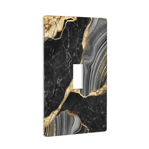Elegant black gold marble single toggle light switch plate cover, 4.5x2.76 inches, heavy duty ABS for bedrooms and kitchens.