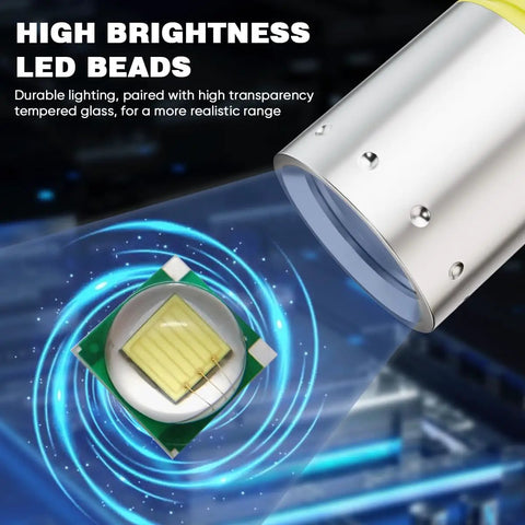 Close-up of Two Pack Scuba Diving Flashlights 1200 Lumen T6 LED Dive Light With IPX8 Waterproof showing LED beads and lens.