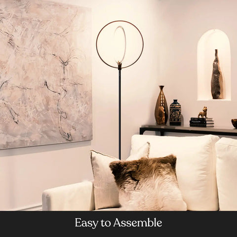 Torchiere-Style No-Fuss Dimmable LED Floor Lamp For Living Rooms And Offices near sofa with modern decor