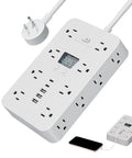 Total Game Changer Flat Power Strip With Eleven AC Outlets And Three Smart USB Chargers Saves Serious Space Behind Desks Or Dressers Perfect For College Dorms Home Offices And Weekend Getaways Always Works, showing 11 AC sockets and 3 USB ports.