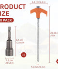 Fifty Pack Eight Inch Screw In Tent Stakes Heavy Duty Ground Stakes With Hex Head Driver Metal Pegs Spikes For Camping Garden Yard Orange with size details
