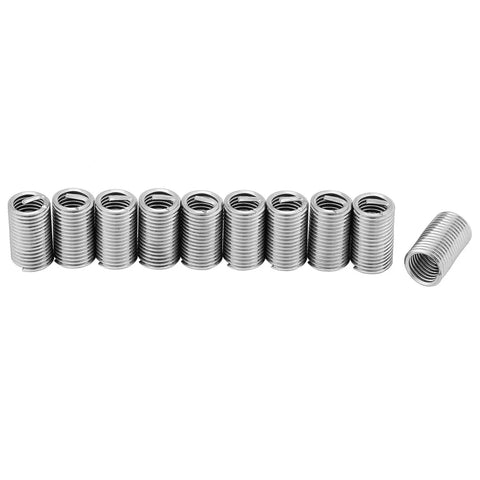 10 Pcs M8x1.25 Helicoil Thread Repair Kit In 304 Stainless Steel lined up, close-up view of cylindrical wire screw sleeve inserts.