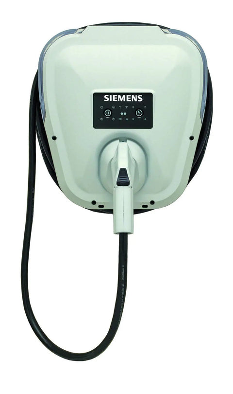 Badass Level 2 EV Charger Hard Wired With 30 Amp 240 Volt J1772 Compatibility, top view with control panel and smooth cable.