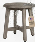 CoastalVogue 12 Inch Teak Shower Stool Round Gray Waterproof Bath Bench for Inside Shower