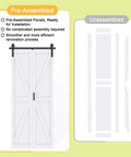 Space Saving 64 By 84 Inch Pre Assembled Solid Core Bifold Barn Door With White Primed Finish Folding Barn Door Kit Included For Closet Pantry Laundry Office Study And More pre-assembled illustration
