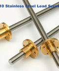 Beefy T10 Lead Screw For CNC Machines And 3D Printers Stainless Steel Trapezoidal Spindle With Nut Lengths From 100mm To 1000mm 2mm Pitch 12mm Lead High Temp And Corrosion Resistant Built For Pro Grade Builds shown with brass nuts