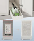 Total Game Changer Expandable Pull Out Cabinet Organizer With Heavy Duty Adhesive Backing For Deep Kitchen Drawers showcases smooth glide drawer with appliances.