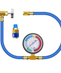 Pro Grade AC Charge Hose With Gauge For R134A Car HVAC Refrigerant Recharge Kit U Charging Hose With Low Pressure Meter Can Tap Quick Coupler Built Tough Anti Corrosion Material One Quarter Inch Fittings, blue hose and gauge