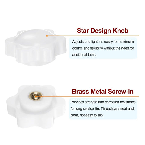 10 Pack M4 Star Knobs With 25mm White Head Non-Through Hole Brass Insert Screw-In Hand Knobs For Clamping, DIY Projects