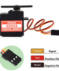 Beefy Micro Digital Servo With All Metal Gears 4.8 Kg Cm Torque At 6V Fast 0.152 Seconds Per 60 Degrees 25T Servo Arm For RC Crawler Cars Boats Drones Robots Two Pack, black AD004 servo with wiring