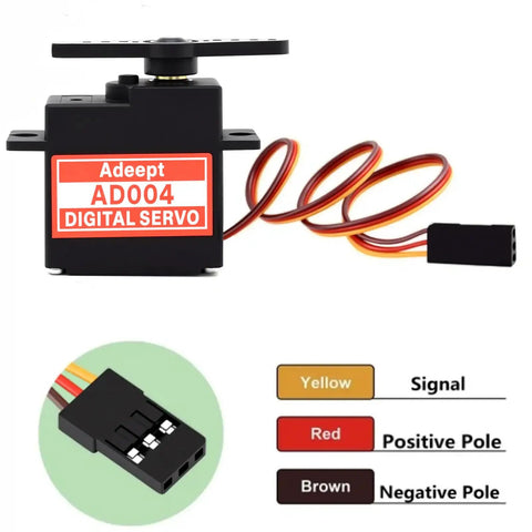 Beefy Micro Digital Servo With All Metal Gears 4.8 Kg Cm Torque At 6V Fast 0.152 Seconds Per 60 Degrees 25T Servo Arm For RC Crawler Cars Boats Drones Robots Two Pack, black AD004 servo with wiring