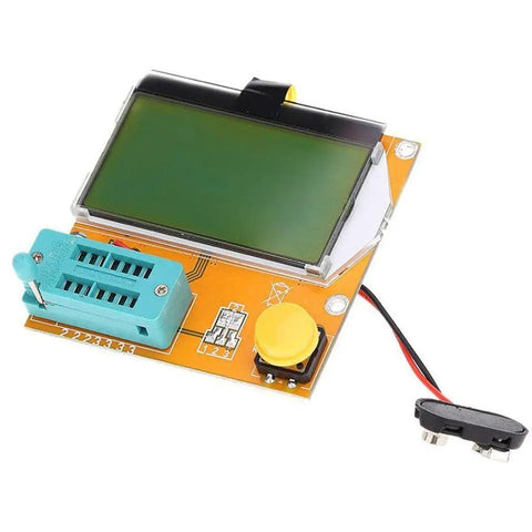 LCR T4 All In One Handy DIY Friendly Component Tester Kit with 128x64 green backlit LCD, socket, button, and battery connector
