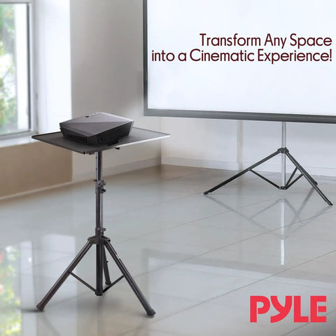 Adjustable Tripod Laptop And Projector Stand 28 To 50 Inches with projector in modern room, lightweight metal construction