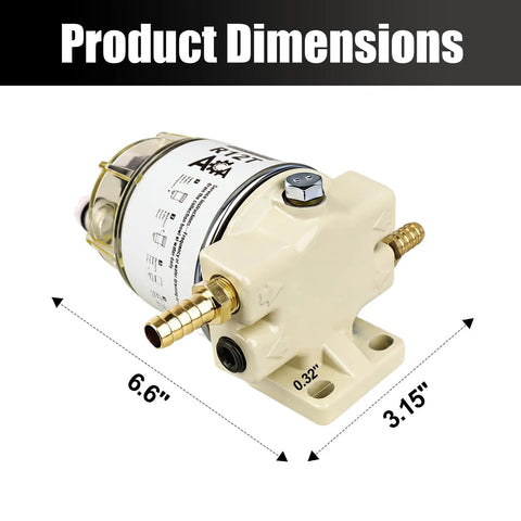 R12T Marine Fuel Water Separator Kit dimensions image showing size and port specifications