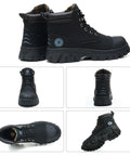 Waterproof Steel Toe Boots For Men 6 Inch Leather Work Shoes Non Slip Safety Construction Boots Indestructible Lightweight Durable Rubber Outsole Kevlar Midsole Black US Size 7.5