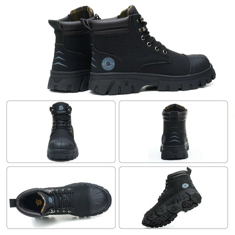 Waterproof Steel Toe Boots For Men 6 Inch Leather Work Shoes Non Slip Safety Construction Boots Indestructible Lightweight Durable Rubber Outsole Kevlar Midsole Black US Size 7.5