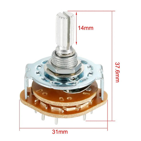 Rad 2P6T 2 Pole 6 Position Rotary Switch Band Selector 1 Deck For Radios TVS And Industrial Control Panels 9mm Mount