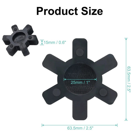 Front view of uxcell L099/L100 jaw coupling insert set, 4 pcs, black NBR rubber, 25mm bore for L-jaw couplings
