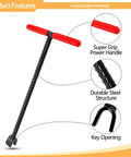 Heavy Duty 16 Inch Water Meter Key With Four Way Multi Functional Valve Shutoff Tool by CIZTADA, steel with red handle