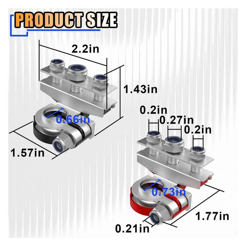 Product size diagram of 2 Pack 3 Way Battery Terminal Connectors Universal Top Post Clamps Positive Negative Copper Plates.