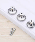 Stainless Steel Cabinet Door Handles Set Of 4 With Hidden Buckle Drawer Pulls And Furniture Hardware Gear For Kitchen Wardrobe Gun Grey Small Includes Easy Install Screws, showing three handles and included screws on a surface
