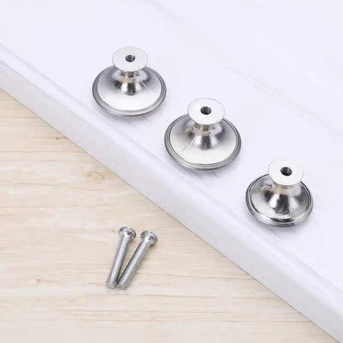 Stainless Steel Cabinet Door Handles Set Of 4 With Hidden Buckle Drawer Pulls And Furniture Hardware Gear For Kitchen Wardrobe Gun Grey Small Includes Easy Install Screws, showing three handles and included screws on a surface