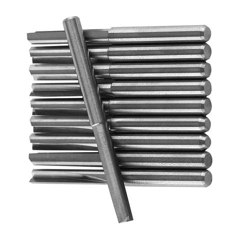 Get A Bang For Your Buck With This 10 Pack Of 3.175mm Tungsten Carbide End Milling Cutters Perfect For CNC Woodworking And Engrave Jobs That Need Durable Double Flute Bits - close-up of cutter bits.