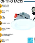 AH Lighting, Retrofit Smooth Reflector Kit, 4 Inch Dimmable LED 5CCT Downlight with brightness and specs details.