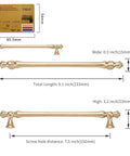 Six Pack Brushed Brass Cabinet Pulls 7.5 Inch Center To Center Hardware dimensions with credit card comparison. Gold handles.
