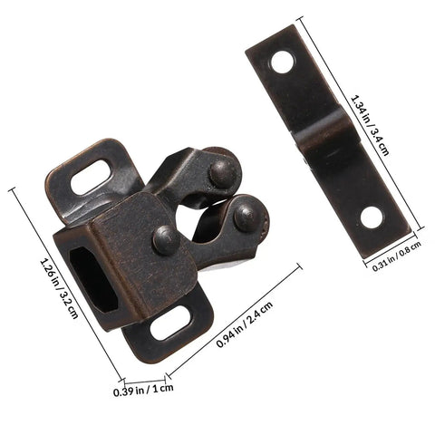 Double Roller Catch Cabinet Latches 16 Set With Soft Cushioned High Grade Material Reliable Spring Lock dimensions detail