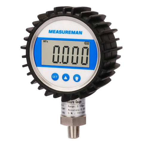 Digital Pressure Gauge With 3-1/8 Inch Dial, 0-100 Psi Bar MPa KPa Readout, 1/4 Inch NPT Lower Mount, Backlit 5-Digit Display, 0.25% Accuracy