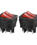 Heavy Duty Double Rocker DPST On Off 6 Pin Power Switch With Red Indicator Light For Industrial Equipment 16A 250V AC Panel Cutout 29x22mm UL VDE Certified Pack Of 2, pair