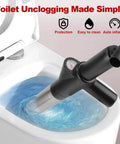 Heavy Duty High Pressure Toilet Plunger With Barometer And Extra Long Handle To Blast Away Pesky Clogs From Toilets Kitchen Sinks And Showers In Minutes No Sweat Air Drain Blaster For Home Plumbing Fixes On The Go in use, clearing water in a toilet bowl.