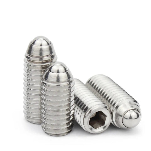 Heavy Duty M12x60mm Spring Ball Plunger Featuring A Hex Socket For Tight Precision Positioning And Rock Solid Machine Mounting In Premium 304 Stainless Steel Built Tough For Daily Workbench Grunt Work, showing multiple stainless steel plungers.