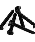 Heavy Duty 12 Gauge 2 Inch Flat Head Self Tapping Wood Screws 304 Stainless Steel Black Finish, close-up view of screws.