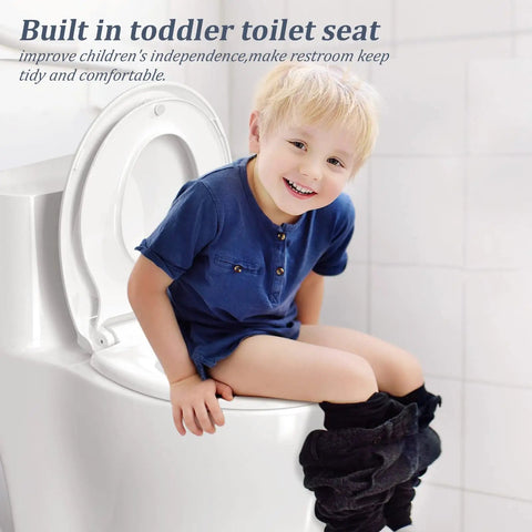 2 In 1 Toilet Seat With Built In Toddler Seat Slow Close Round Seat Fits Most Toilets For Adults And Kids Heavy Duty Thick Plastic Never Loosen Easy To Install And Clean White 16.5 Inch