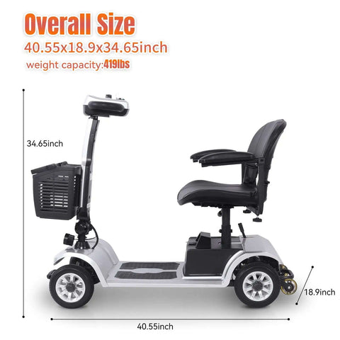 Side view of Four Wheel Electric Mobility Scooter For Travel And Everyday Errands With 419 Pound Capacity Foldable Design