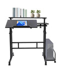 Smooth Operator Height Adjustable Standing Desk With Heavy Duty Steel Build And Six Easy Roll Wheels For Ergonomic Sit Stand Office Setup To Level Up Your Grind featuring a mobile desk with a top shelf and computer.