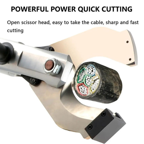 Heavy Duty Electric Ratchet Cable Cutter For Pipelines And Sea Rescue showing open scissor head for quick cuts on copper cables.