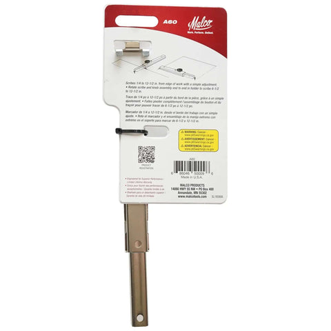 Packaging of Pro-Grade Adjustable Sheet Metal Scribe With 1/4 To 12-1/2 In Range, 1/8 In Graduations, shown with labels and barcode.