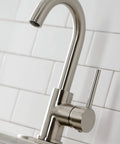 Concord Bar Faucet Brushed Nickel, Deck Mount 1-Hole Install With Cover Plate, Drip-Free Ceramic Disc Cartridge showcased in a kitchen