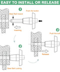 Diagram of inserting and releasing Beefed-Up Heavy Duty T-Handle Quick Release Lock Pins 3/16 Inch Diameter by 1 9/16 Inch Length