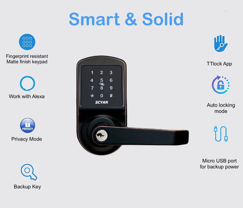 Keyless Fingerprint Smart Door Lock With Touchscreen Keypad And Auto Locking For Home Office Airbnb And Rental Properties Aged Bronze Finish With App Control And Guest Access product features image