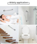 Two Pack 18 Inch Grab Bars For Bathtubs And Showers Stainless Steel No Slip Shower Handles For Handicap Elderly And Seniors Safe Bathroom Assist Waterproof Durable Support For Easy Grip shown in various settings including bathtub, shower, near stairs, and beside toilet.
